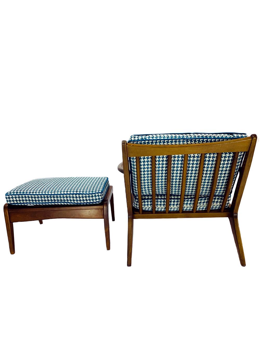 20th Century Danish Mid-Century Modern Ib Kofod Larsen Walnut Lounge Chair & Ottoman For Sale