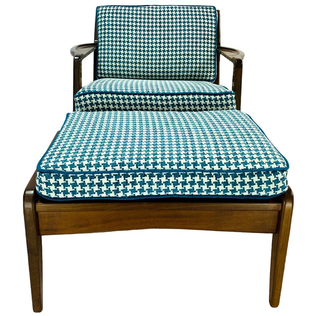 Danish Mid-Century Modern Ib Kofod Larsen Walnut Lounge Chair & Ottoman For Sale