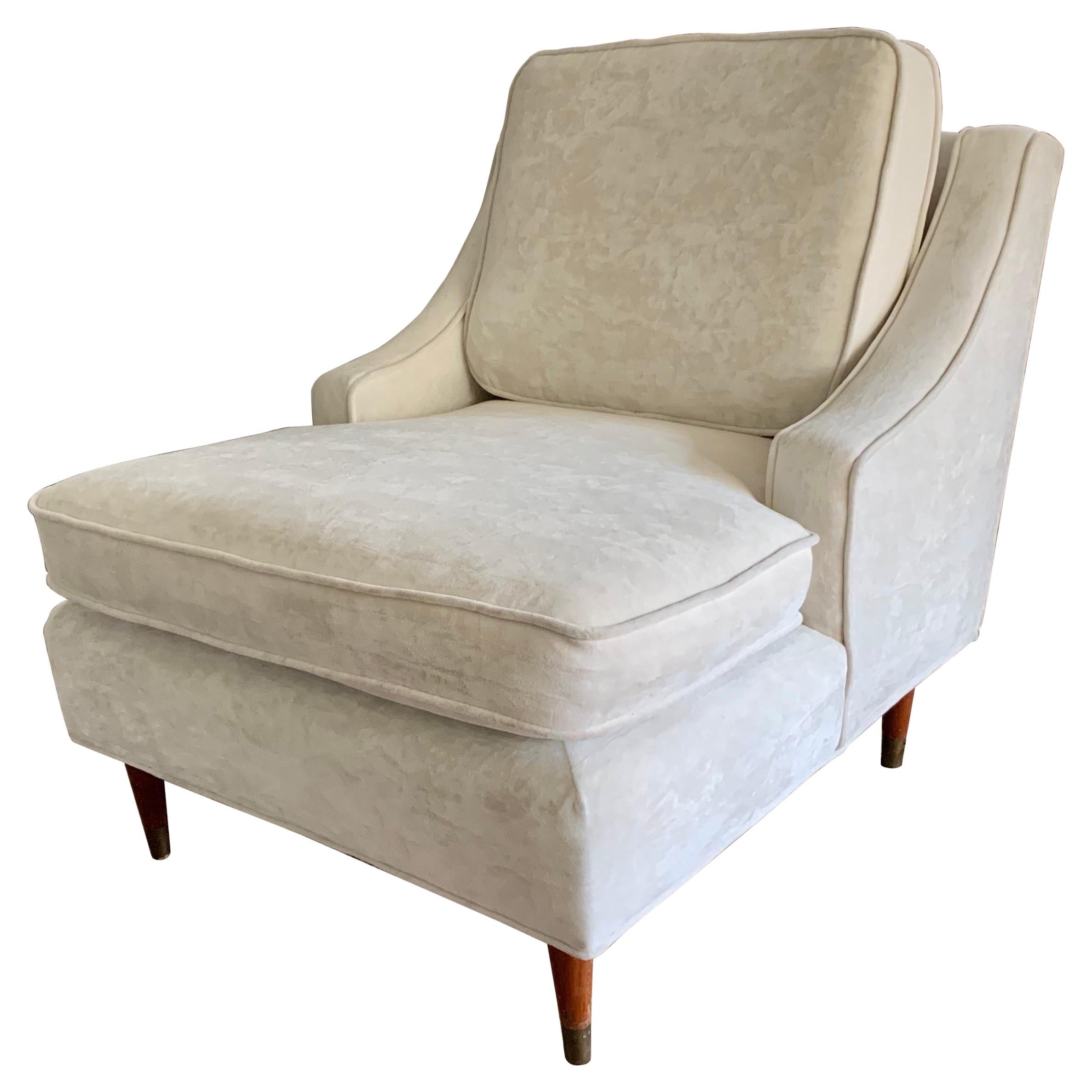 Danish MidCentury Modern Ivory Crushed Velvet Lounge Chair at 1stDibs