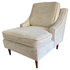 Danish Mid-Century Modern Ivory Crushed Velvet Lounge Chair