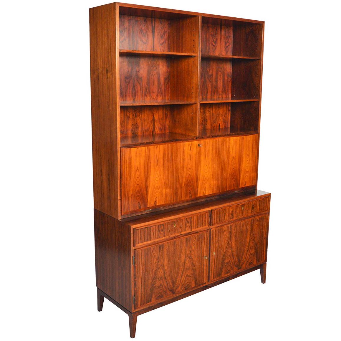 Danish Mid-Century Modern Kai Winding Rosewood Credenza with Bookcase Hutch