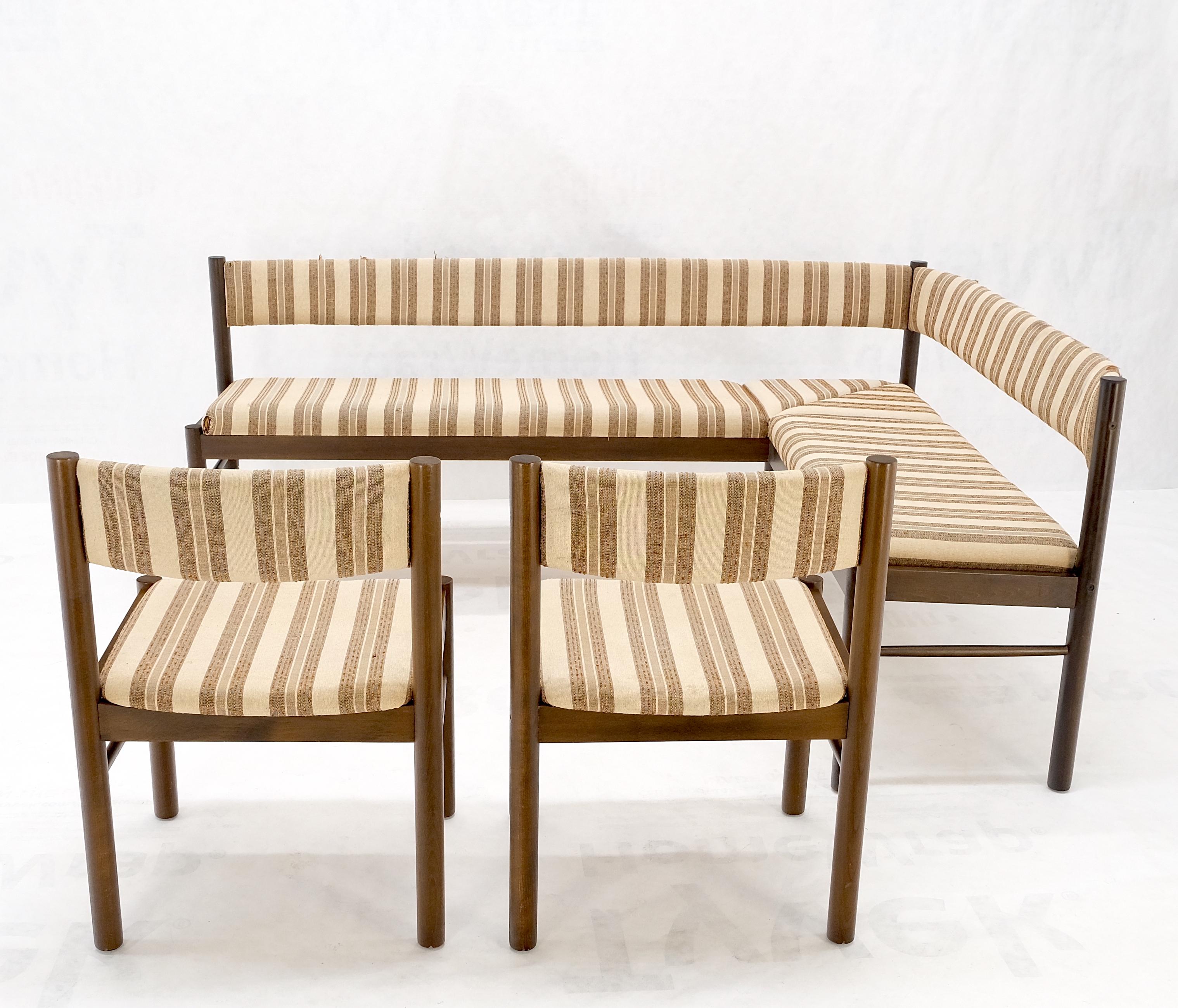Lacquered Danish Mid Century Modern L Shape Bench Chairs Dining Table Kitchen Dinette Set  For Sale
