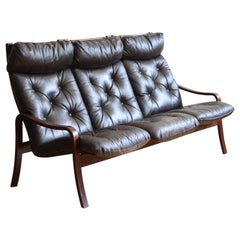 Danish Mid-Century Modern Leather and Wood Sofa
