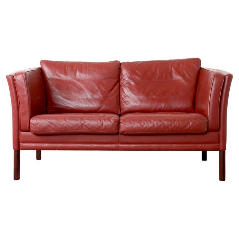 Danish MidCentury Modern Leather Loveseat For Sale at 1stDibs