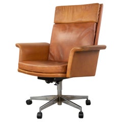 Vintage Danish Mid-Century Modern Leather & Metal Swivel Chair