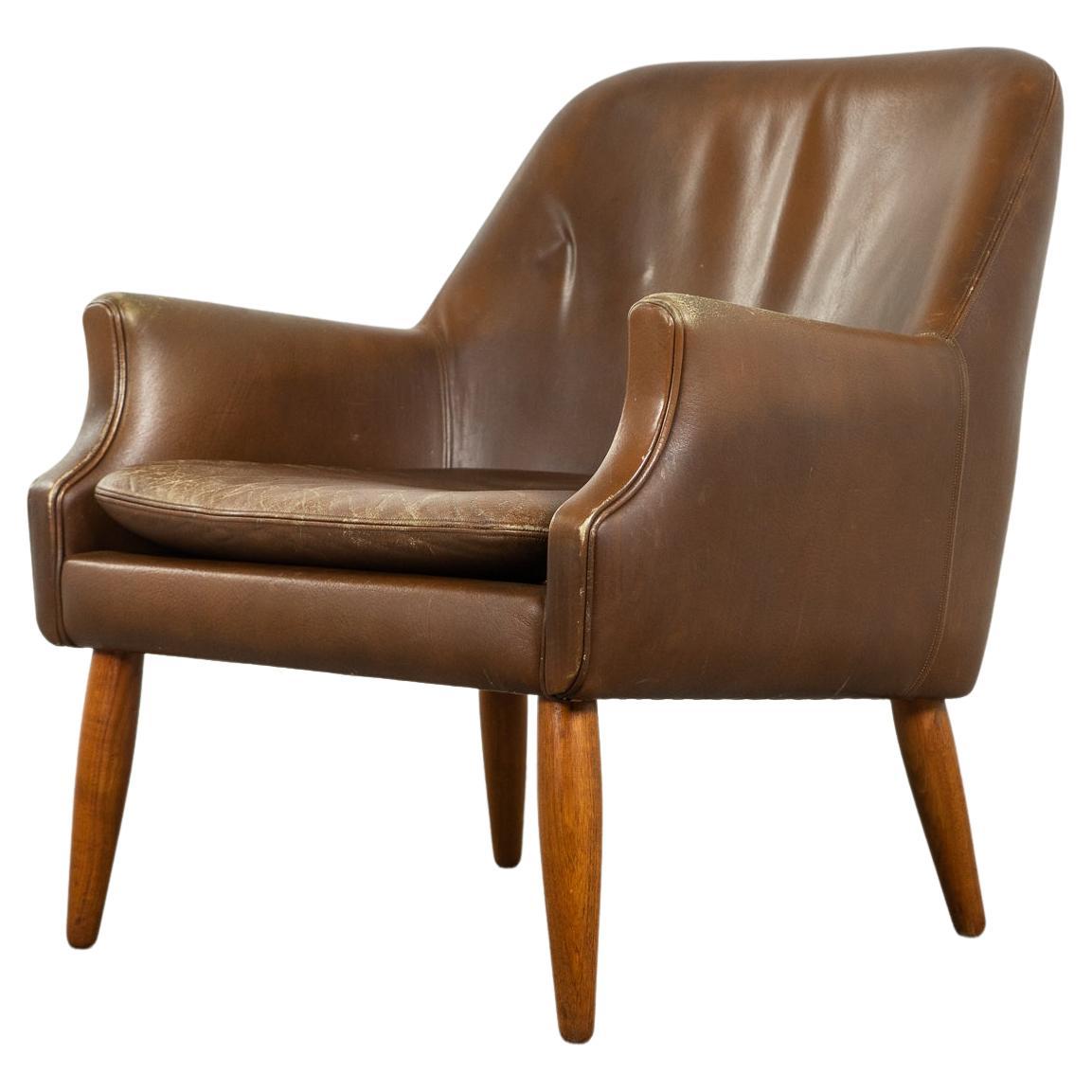 Danish Mid-Century Modern Leather & Teak Lounge Chair