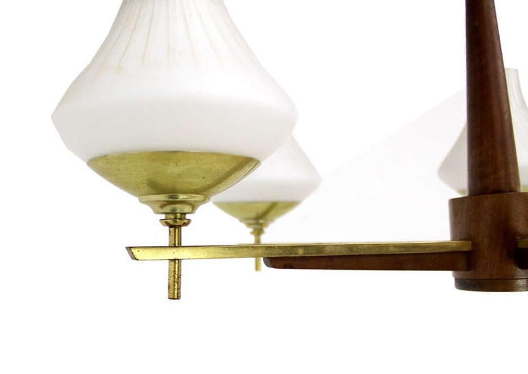 20th Century Danish Mid Century Modern Light Fixture Chandelier 5 Frosted Glass Shades MINT! For Sale