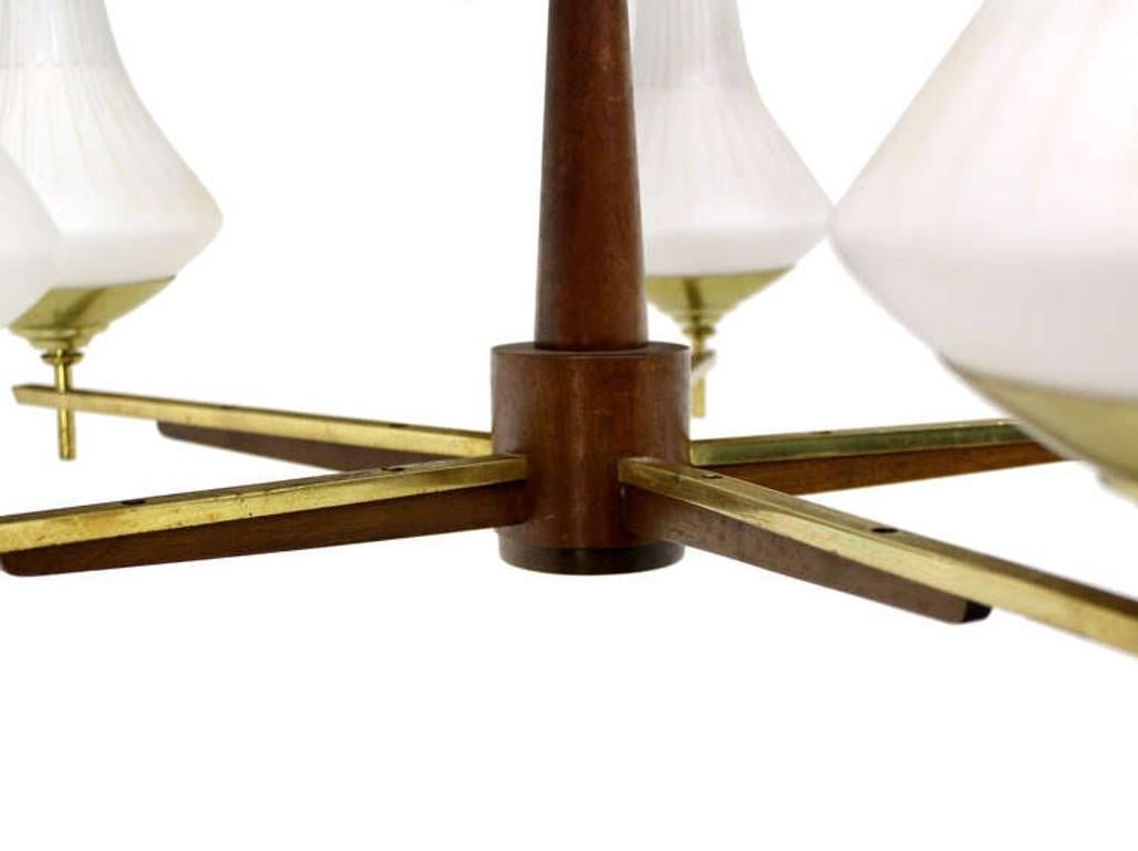Danish Mid Century Modern Light Fixture Chandelier 5 Frosted Glass Shades MINT! For Sale 1
