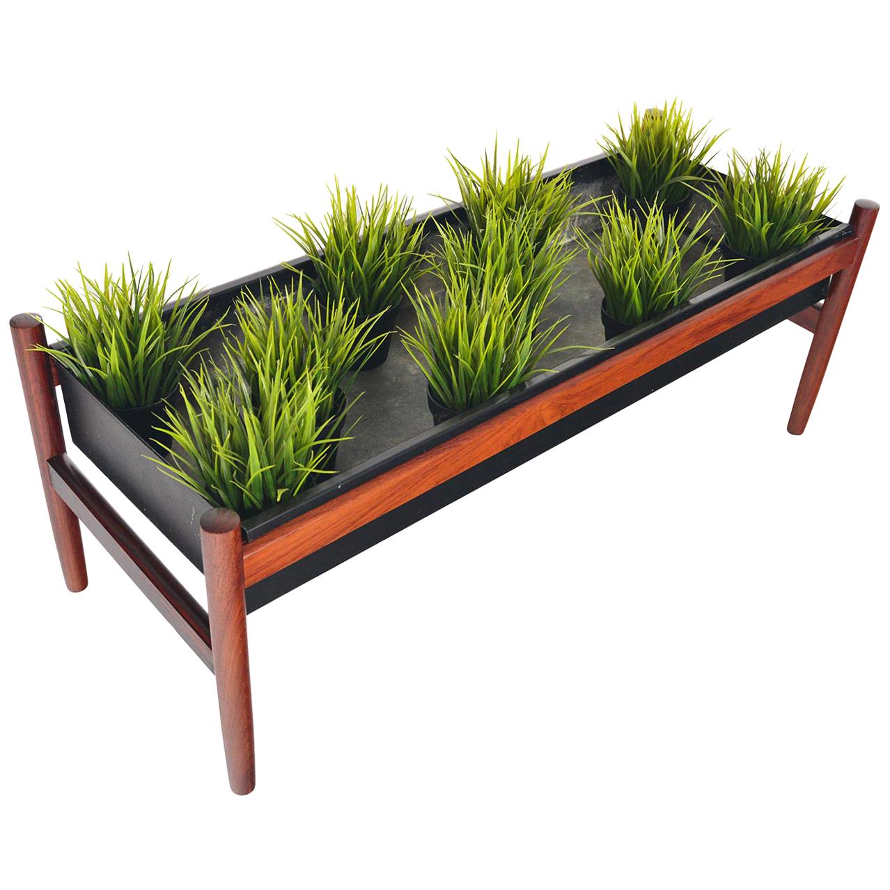 Danish Mid-Century Modern Long Rosewood and Black Zinc Planter