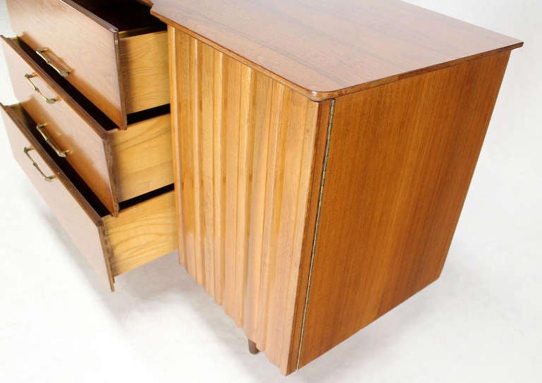 Mid-Century Modern Danish Mid Century Modern Long Walnut Dresser Super Clean 3 Drawers Two Doors For Sale