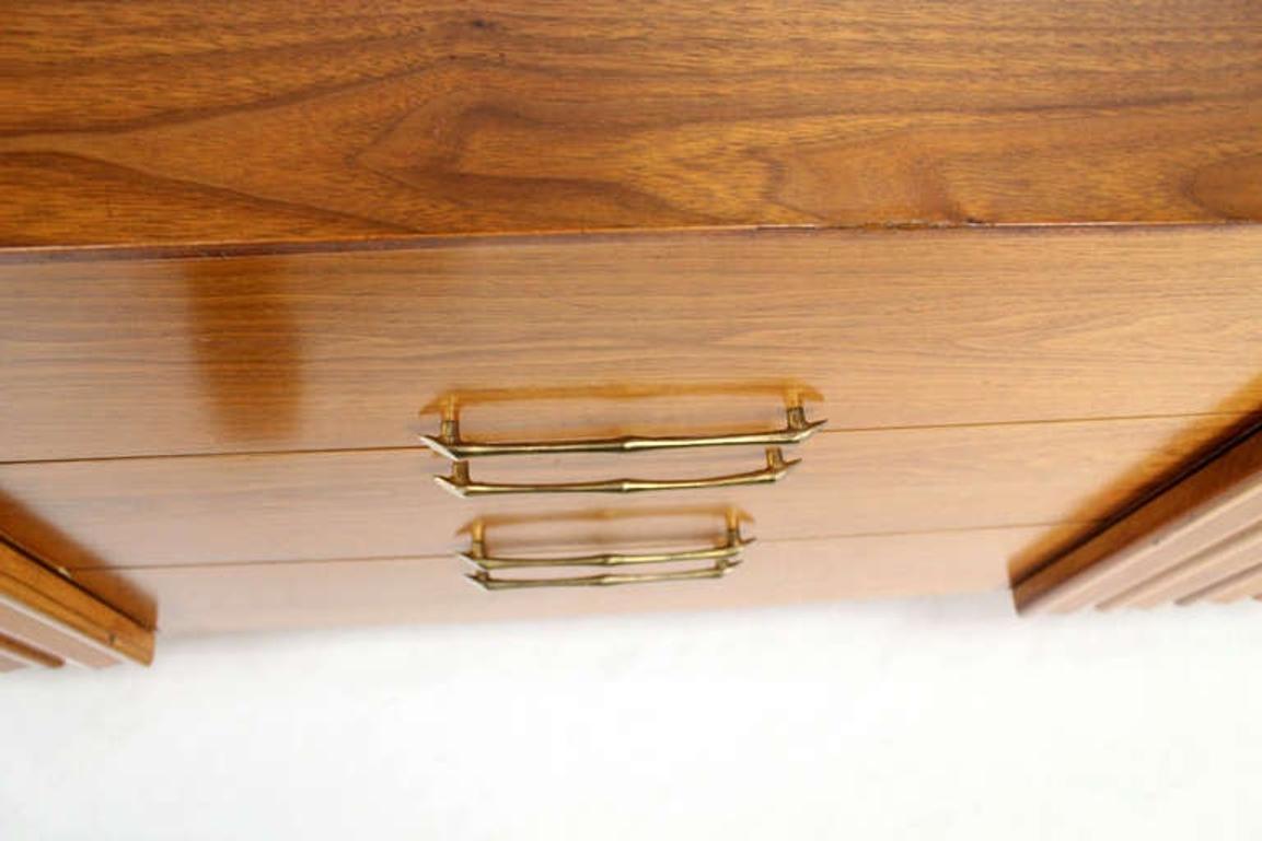 American Danish Mid Century Modern Long Walnut Dresser Super Clean 3 Drawers Two Doors For Sale