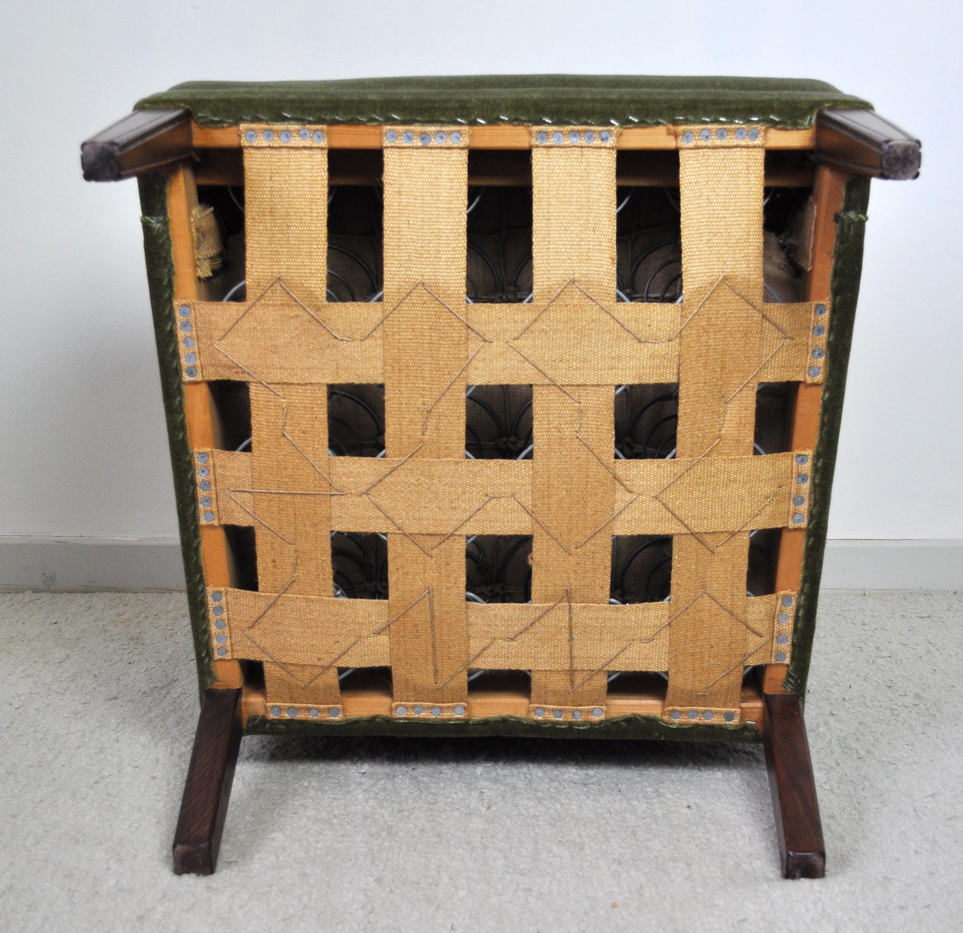Stained Danish Mid-Century Modern Lounge Chair in Green Velvet, 1950s