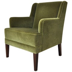 Danish Mid-Century Modern Lounge Chair in Green Velvet, 1950s