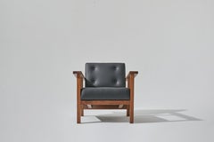 Danish Mid-Century Modern Lounge Chair Walnut and Black Vinyl by Stille Home