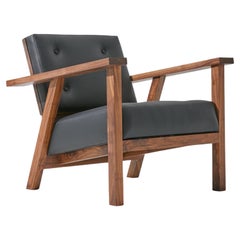 Danish Mid-Century Modern Lounge Chair Walnut and Black Vinyl by Stille Home