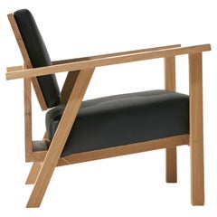 Danish Mid-Century Modern Lounge Chair White Oak and Black Vinyl by Stille Home