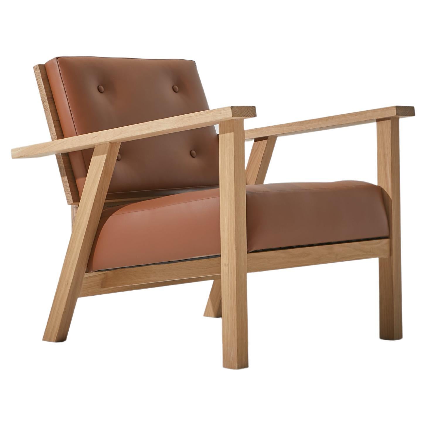 Danish MidCentury Style Lounge Chair Walnut and Saddle Vinyl by Stille