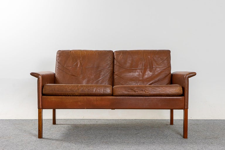 Danish MidCentury Modern Loveseat Leather For Sale at 1stDibs