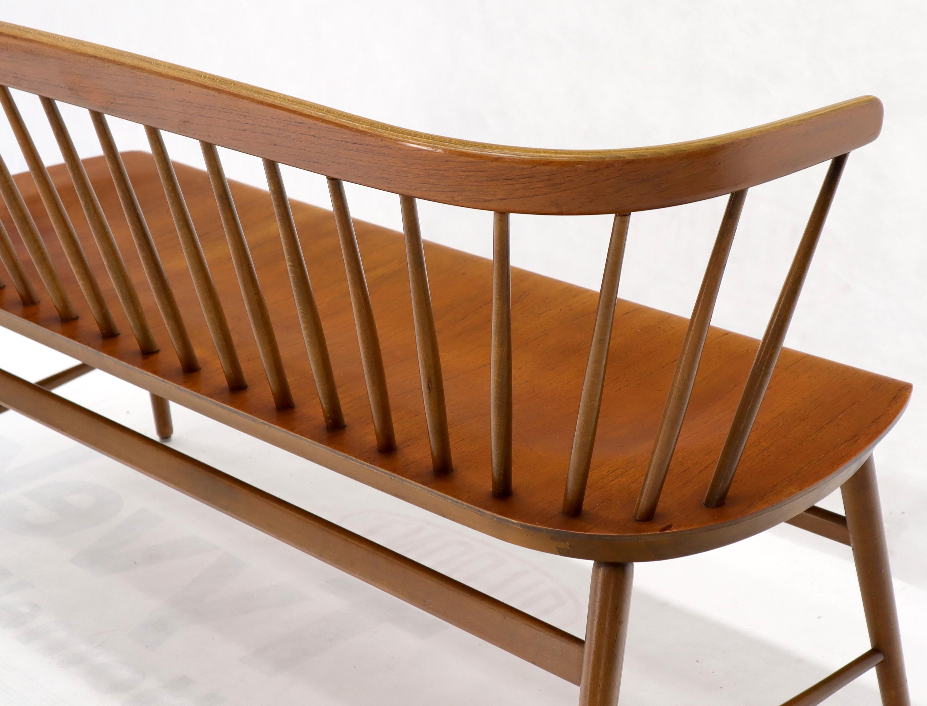 Danish Mid-Century Modern Molded Teak Plywood Spindle Back Settee Bench 1