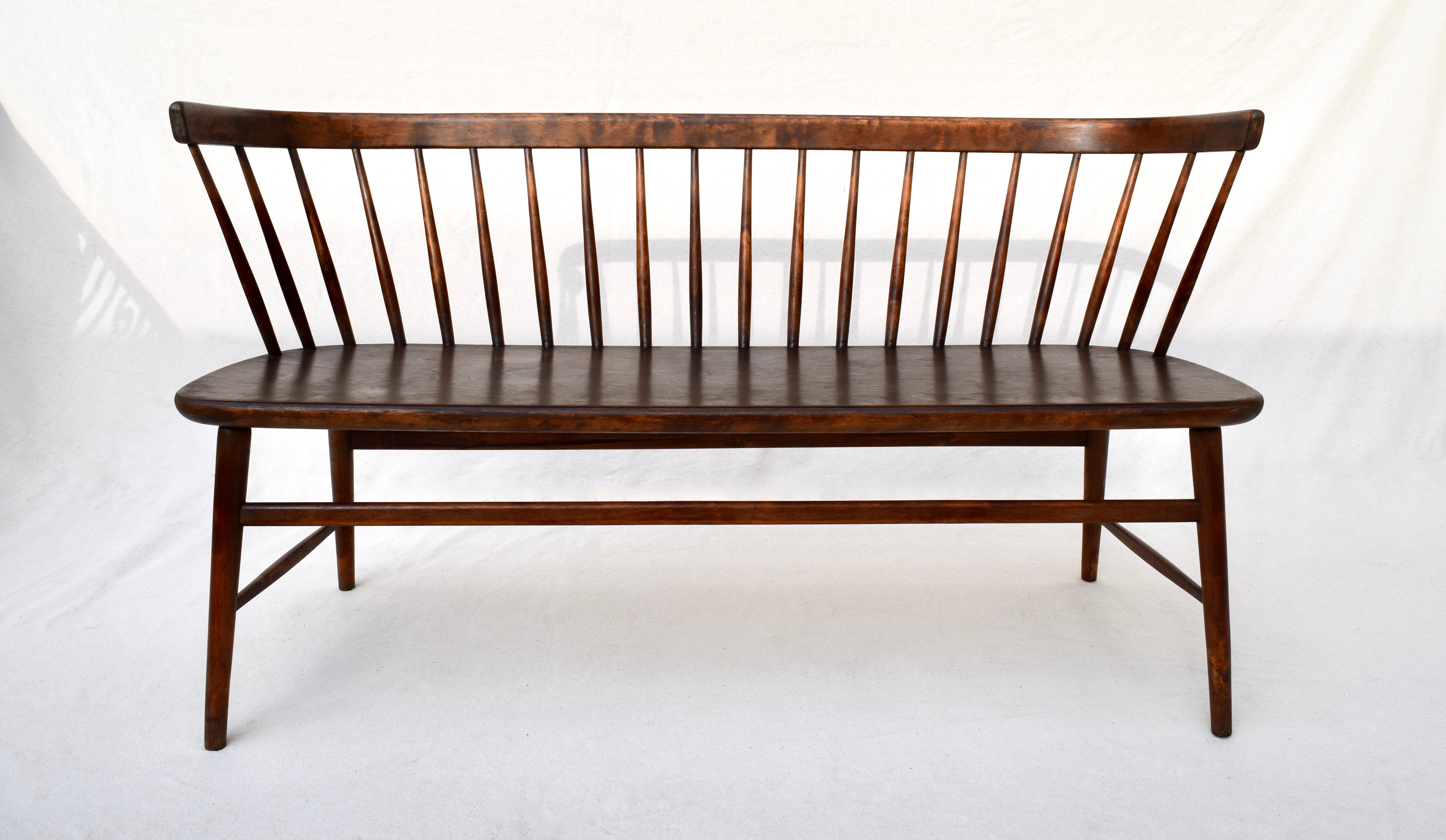Danish Mid-Century Modern Spindle Back Settee Bench 7