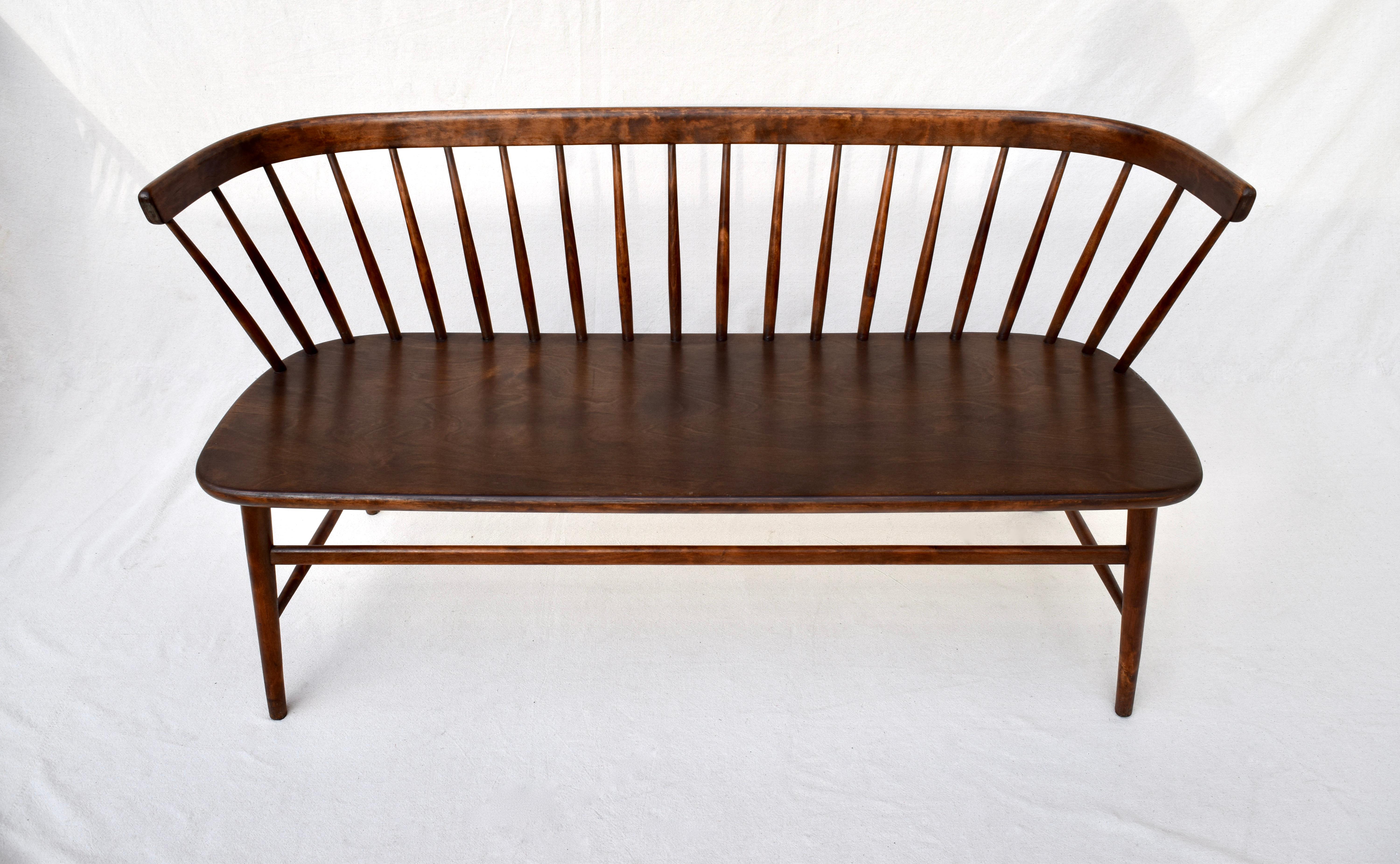 Danish Mid-Century Modern Spindle Back Settee Bench 8