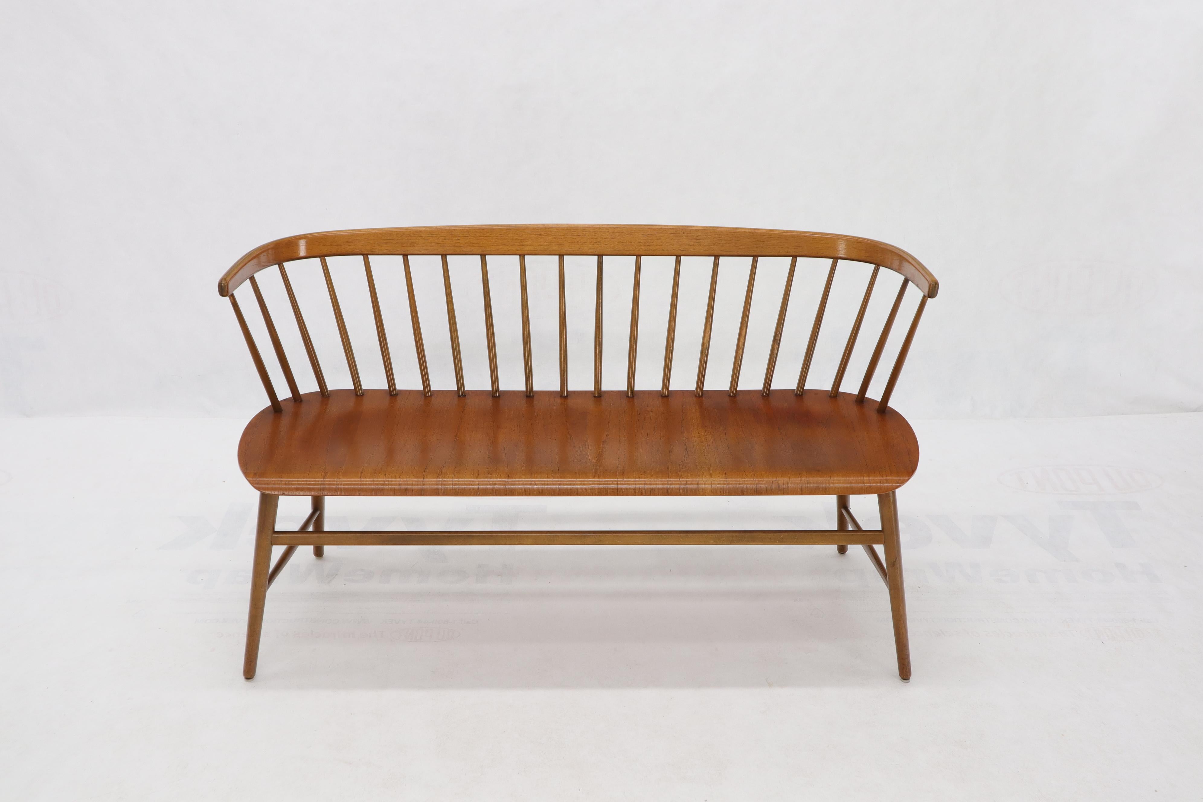 Danish Mid-Century Modern bend teak wood back molded seat settee bench. Hans Werner decor match.