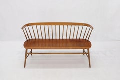 Danish Mid-Century Modern Molded Teak Plywood Spindle Back Settee Bench