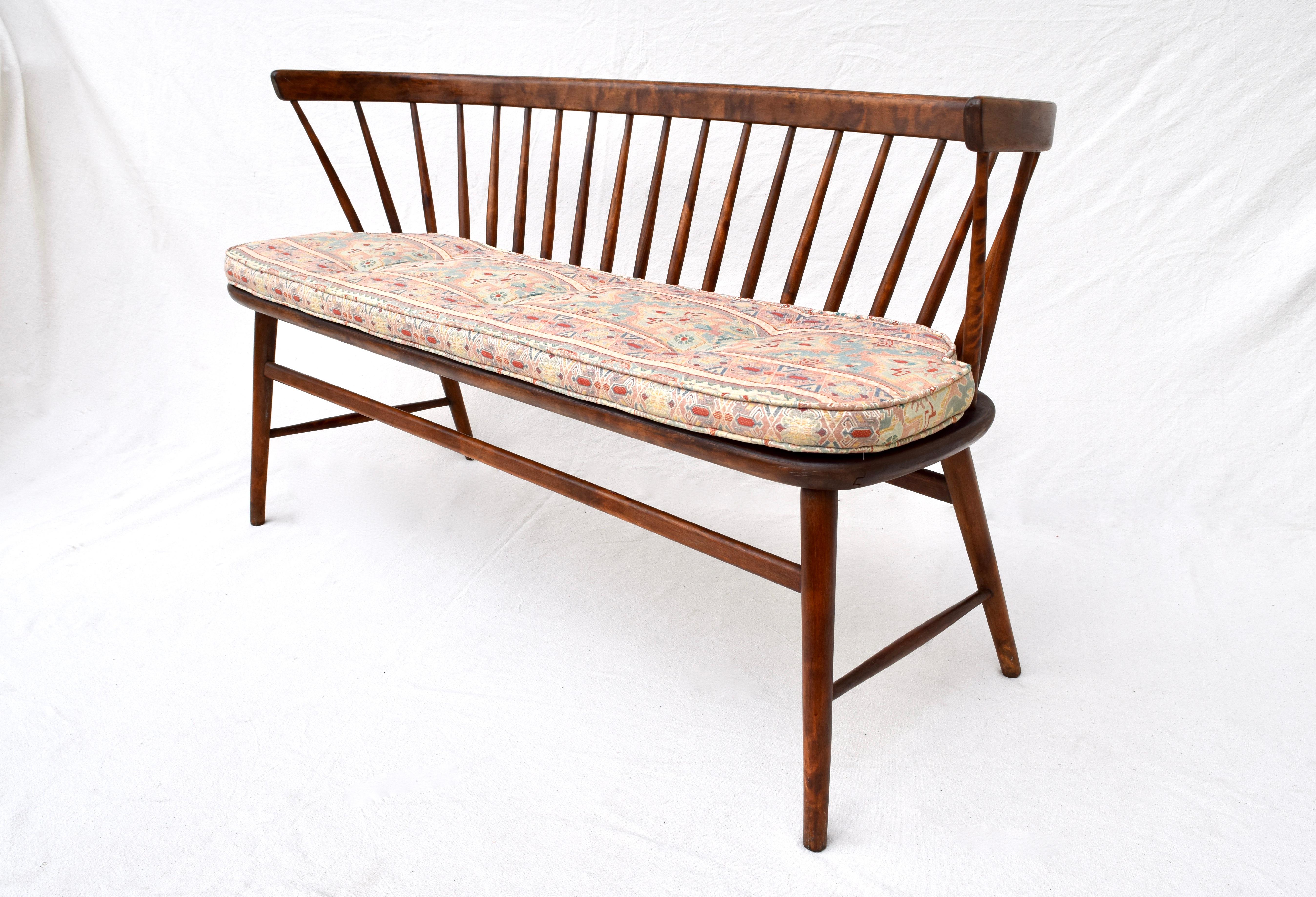 Unknown Danish Mid-Century Modern Spindle Back Settee Bench