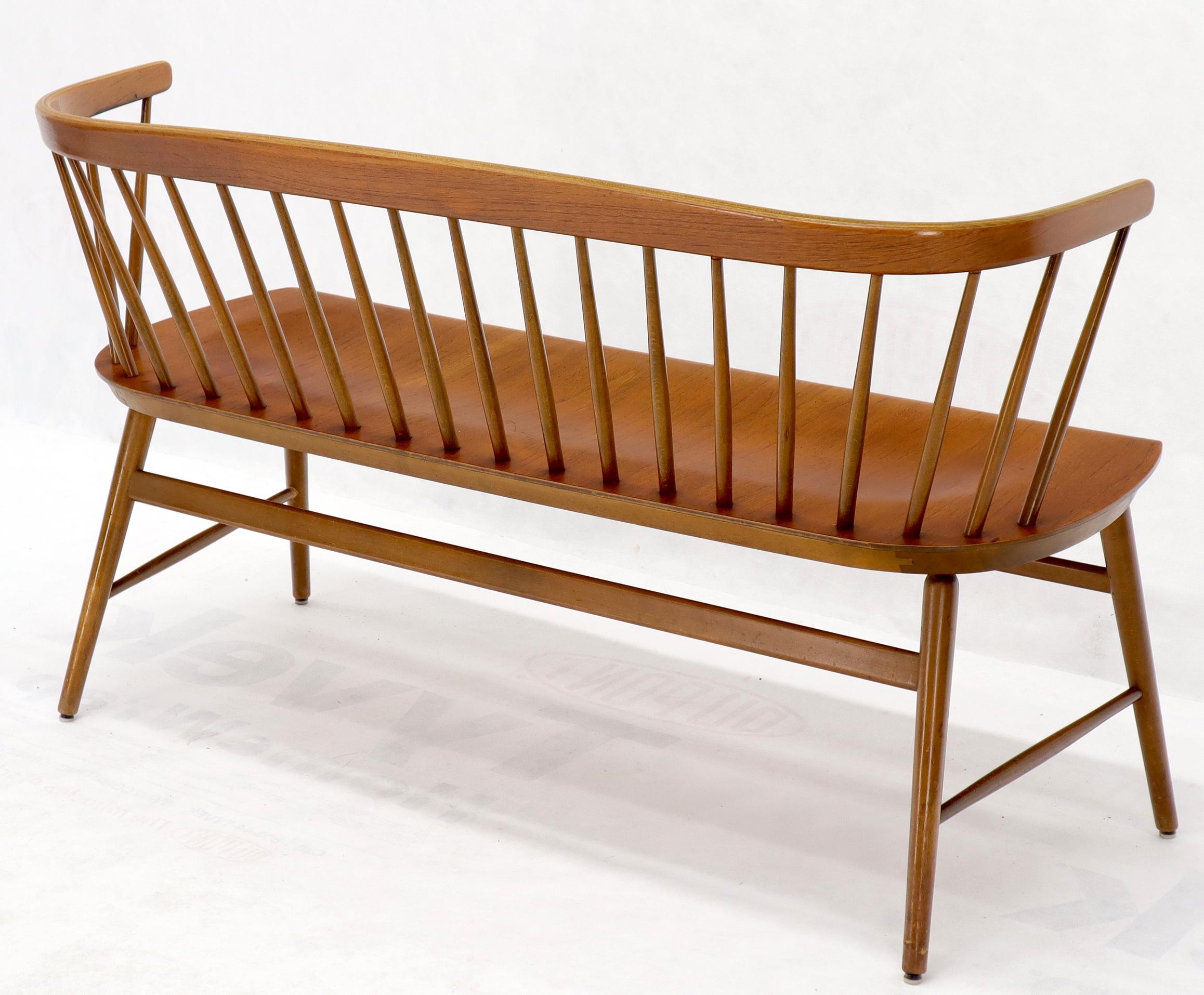 20th Century Danish Mid-Century Modern Molded Teak Plywood Spindle Back Settee Bench