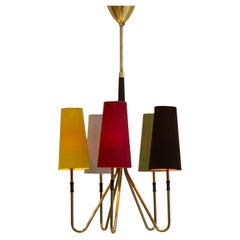 Danish Mid-Century Modern Multicolored Brass Chandelier, 1950s