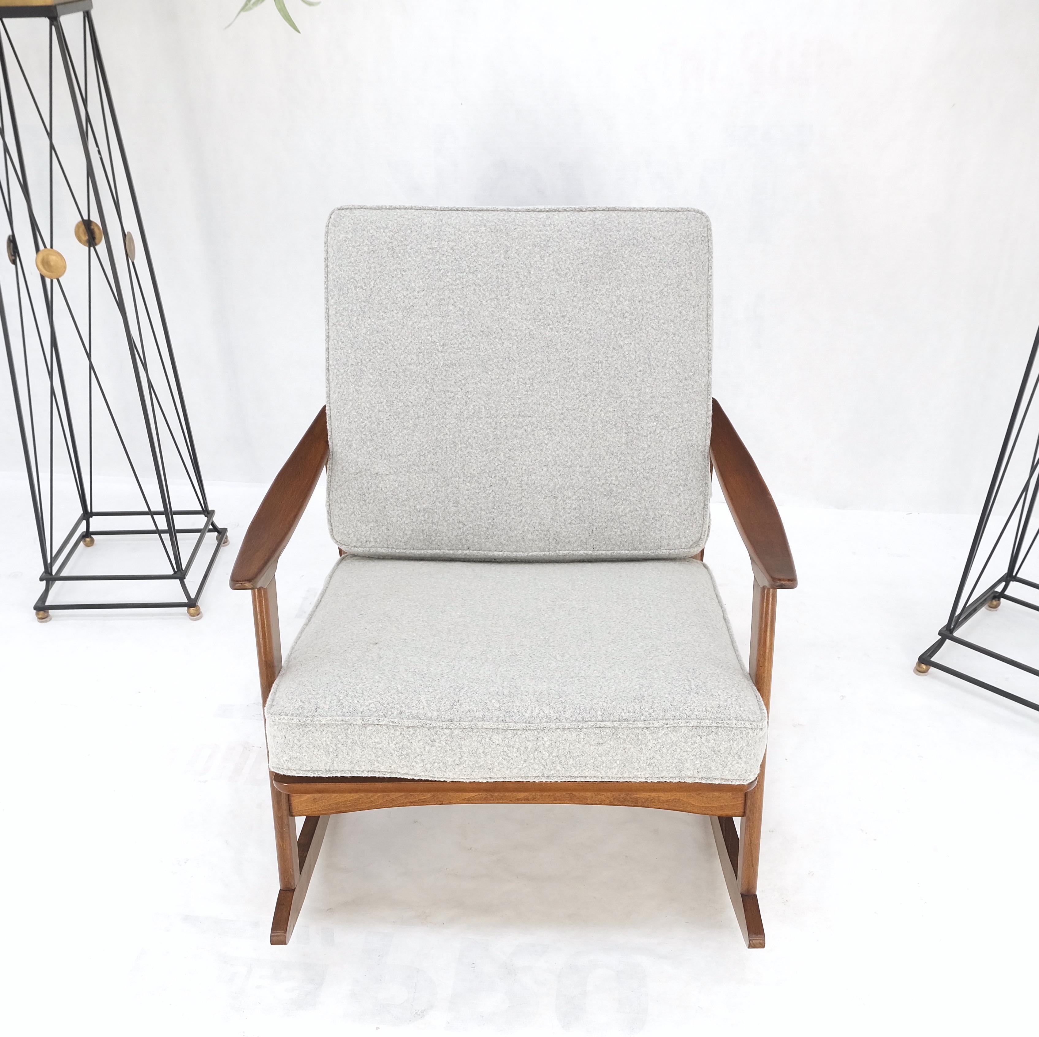 Danish Mid-Century Modern New Grey Wool Upholstery Rocking Lounge Chair MINT!