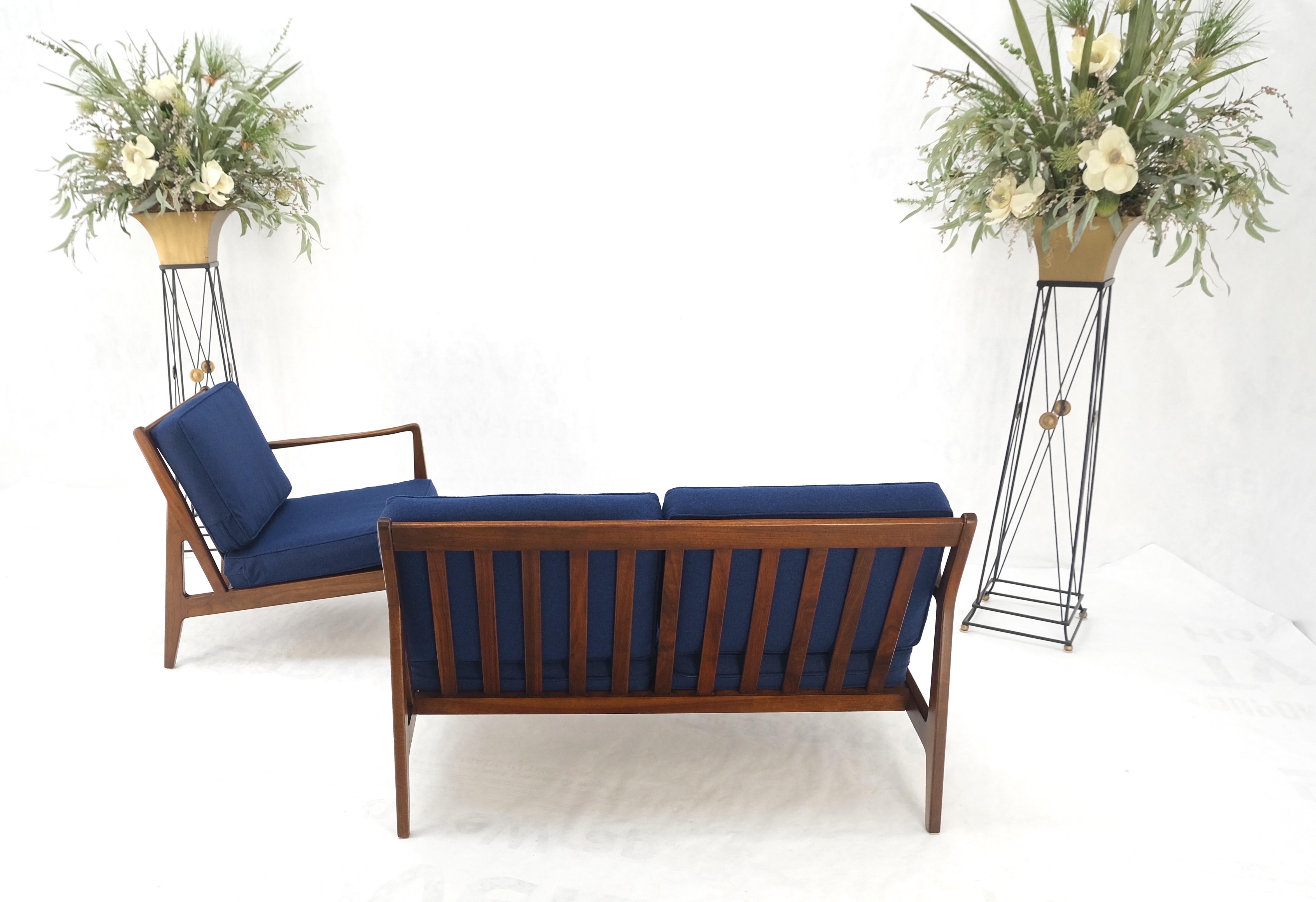 Danish Mid-Century Modern New Upholstery Walnut Frames Sofa & Chair Set Mint! For Sale 8