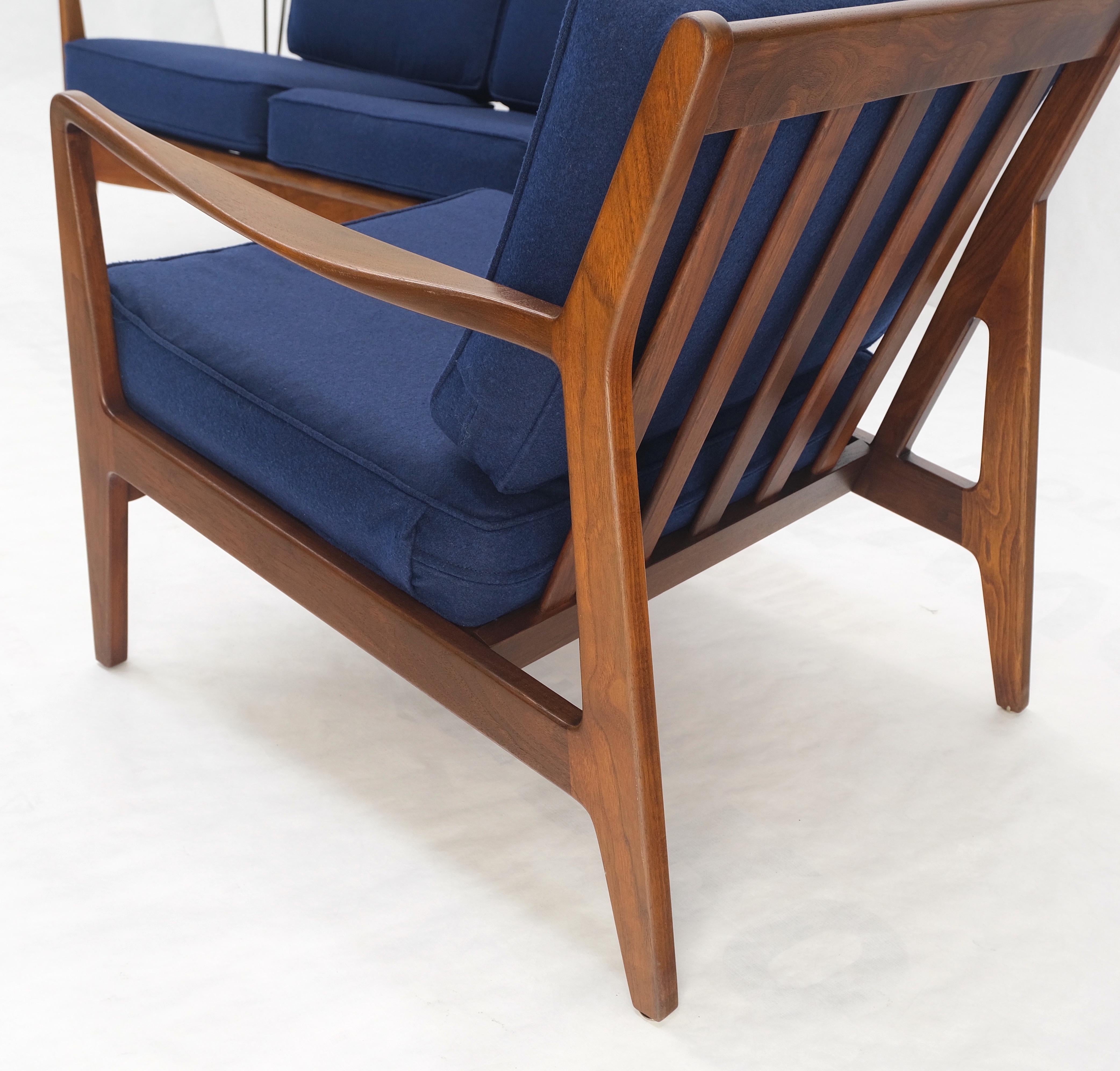 20th Century Danish Mid-Century Modern New Upholstery Walnut Frames Sofa & Chair Set Mint! For Sale