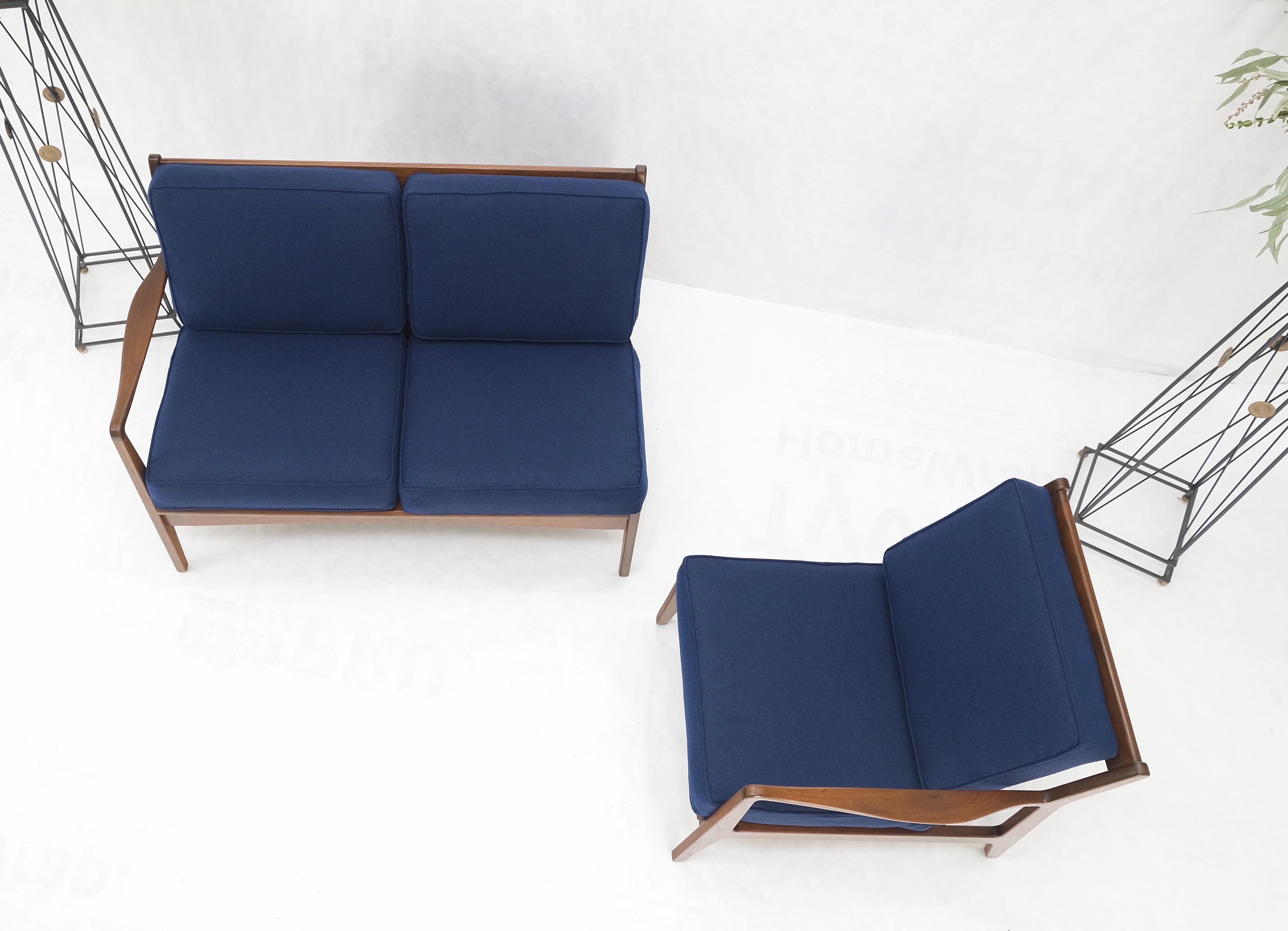 Danish Mid-Century Modern New Upholstery Walnut Frames Sofa & Chair Set Mint! For Sale 1