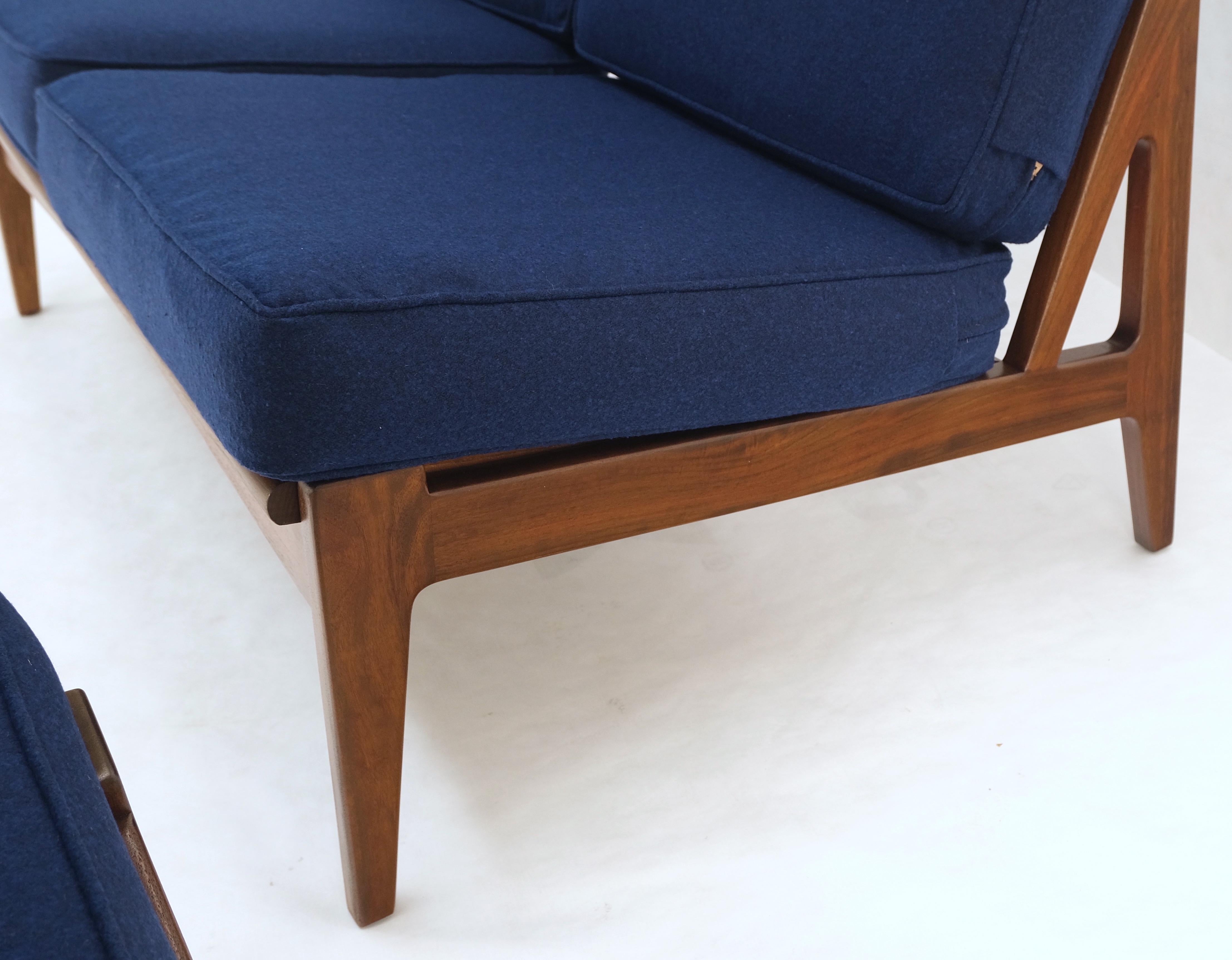 Danish Mid-Century Modern New Upholstery Walnut Frames Sofa & Chair Set Mint! For Sale 2
