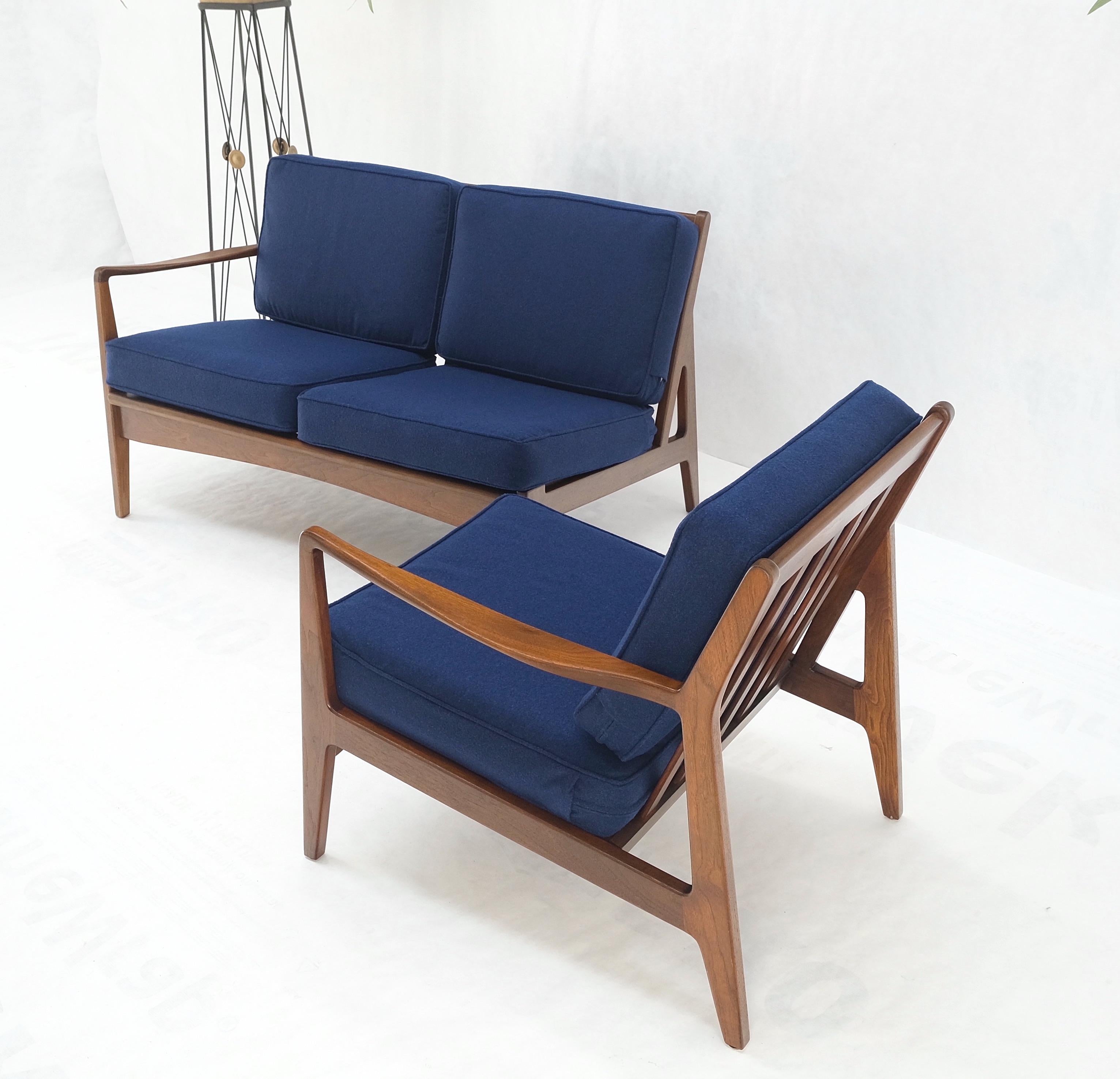 Danish Mid-Century Modern New Upholstery Walnut Frames Sofa & Chair Set Mint! For Sale 3
