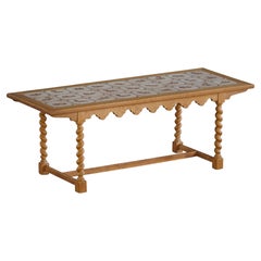 Tavolino danese del Mid Century Modern, Oak con piano in piastrelle di ceramica, anni '50
