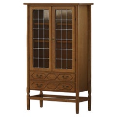 Danish Mid-Century, Modern Oak Display Cabinet with Leaded Glass, 1960s Danish Mid-Century, Modern Oak Display Cabinet with Leaded Glass, 1960s