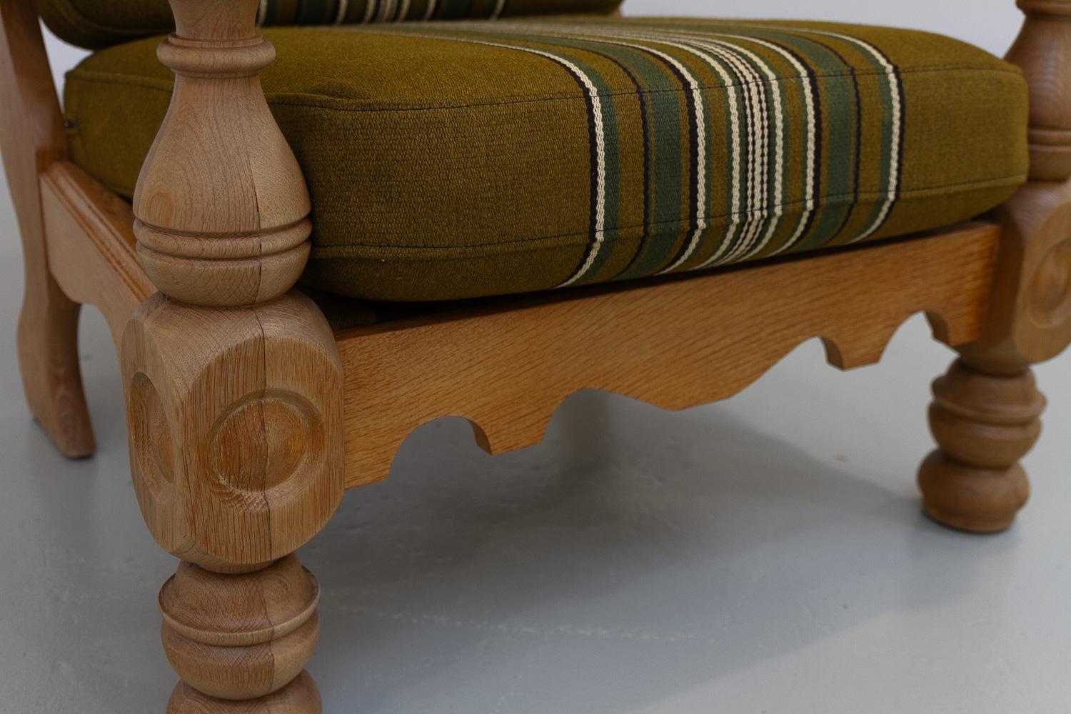 Danish Mid-Century Modern Oak High Back Lounge Chair in Kjærnulf Style, 1960s. For Sale 11