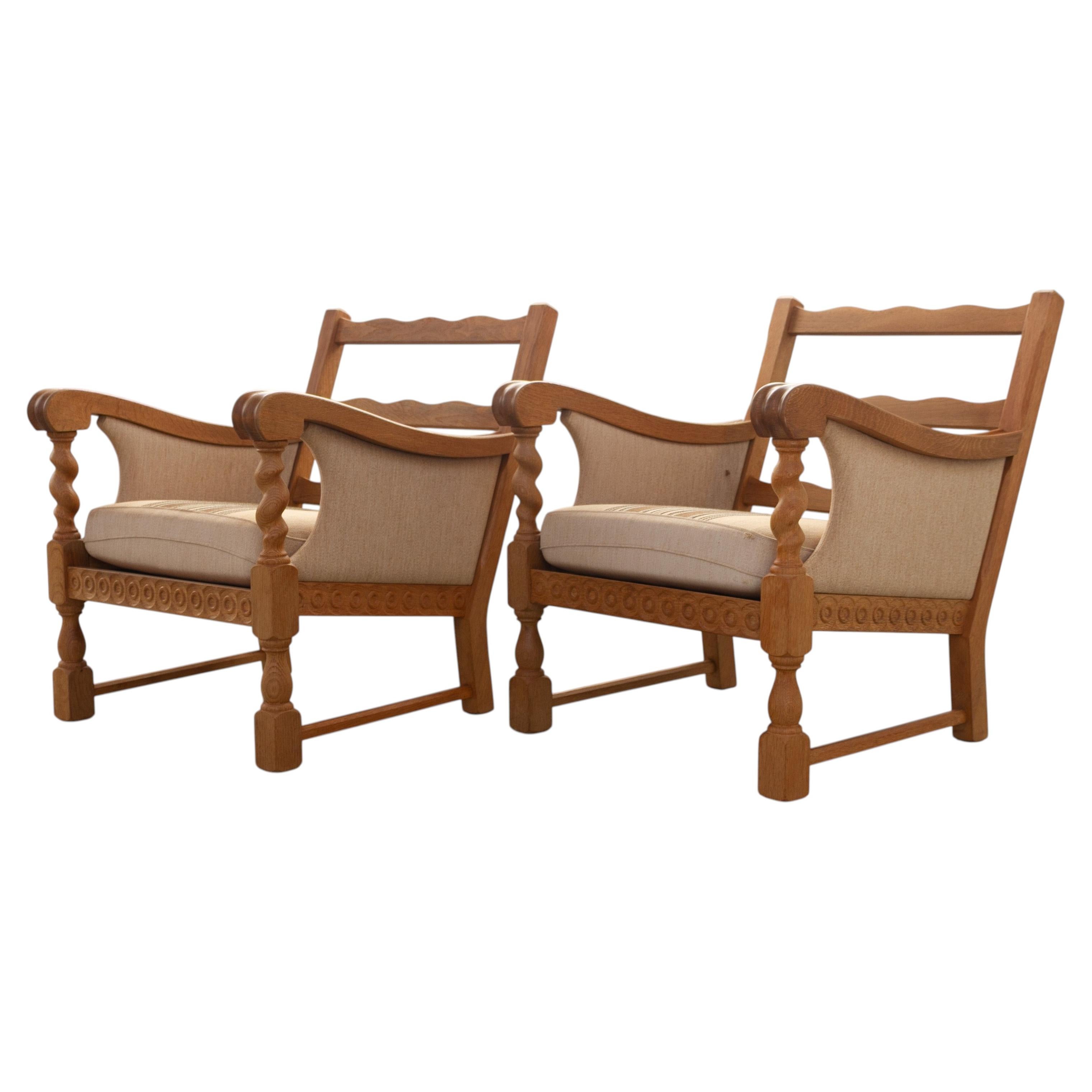 Danish Mid-Century Modern Oak Lounge Chairs in Kjærnulf Style, 1960s. Set of 2.
