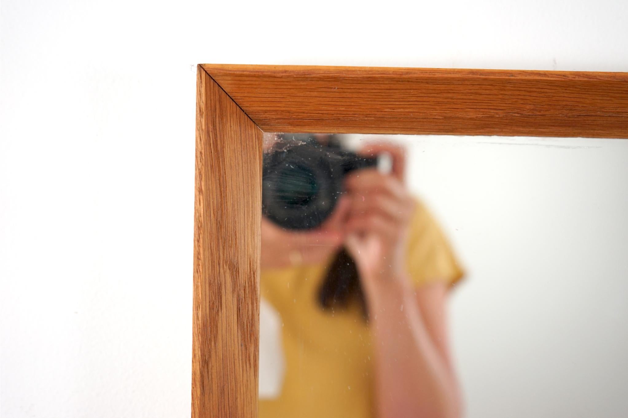 Scandinavian Modern Danish Mid-Century Modern Oak Rectangular Wall Mirror For Sale