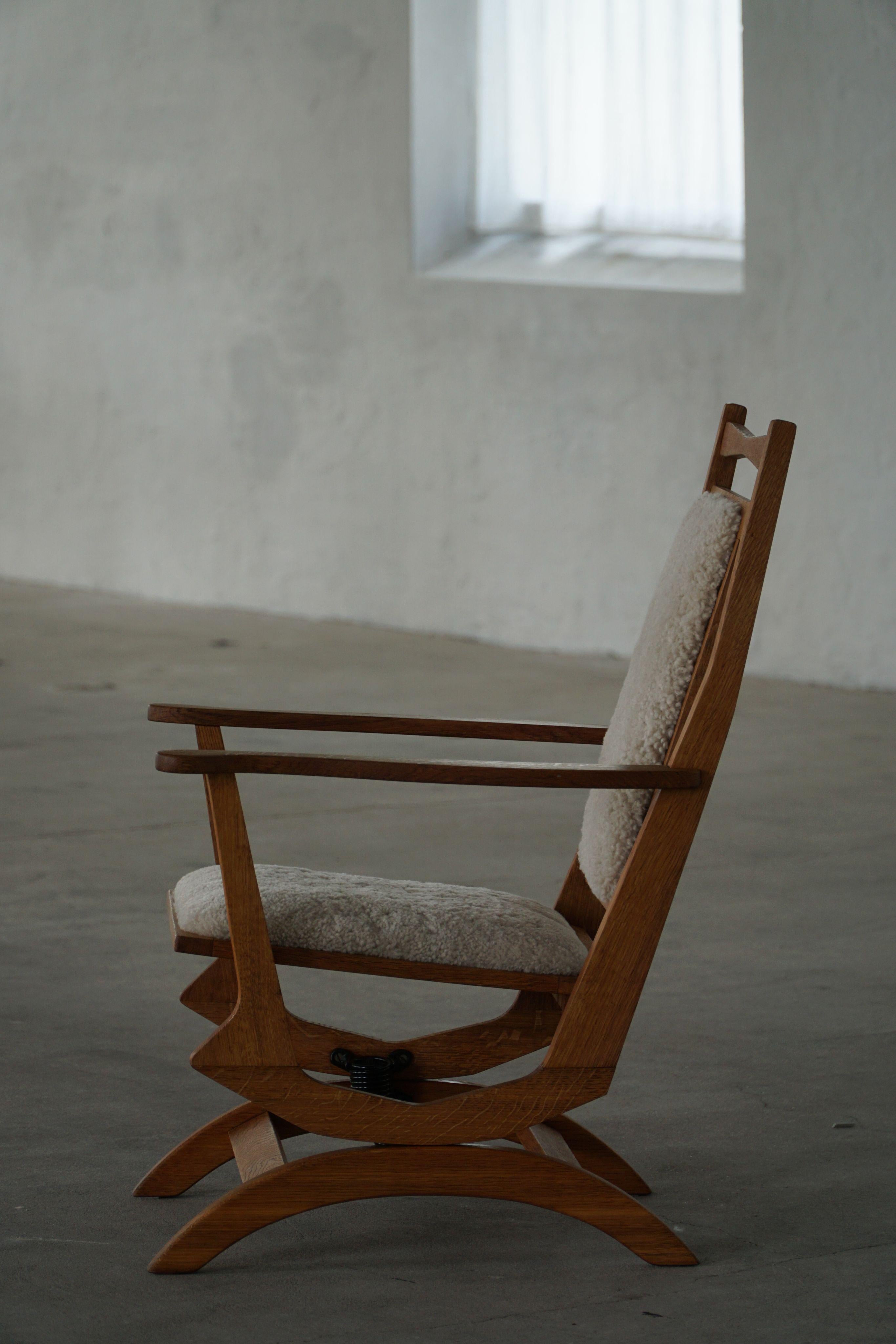 Sedia a dondolo danese del Mid Century Modern, Oak, rivestita in lana d'agnello, anni '50 in vendita 10