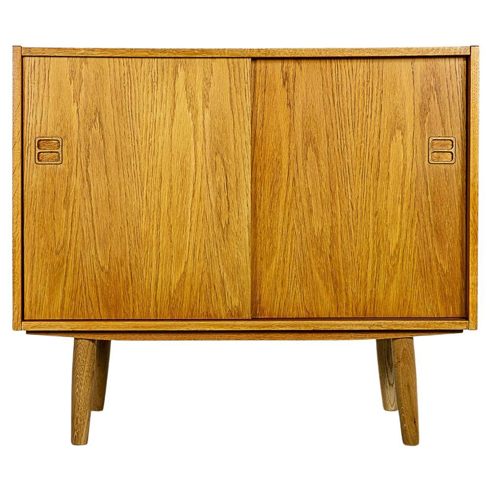 Danish Mid-Century Modern Oak Sliding Door Cabinet Sideboard For Sale