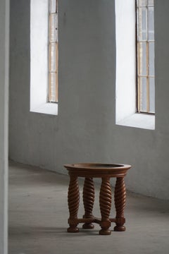 Danish Mid Century Modern, Oak Table with Spiral-Turned Legs & Glass Top, 1950s