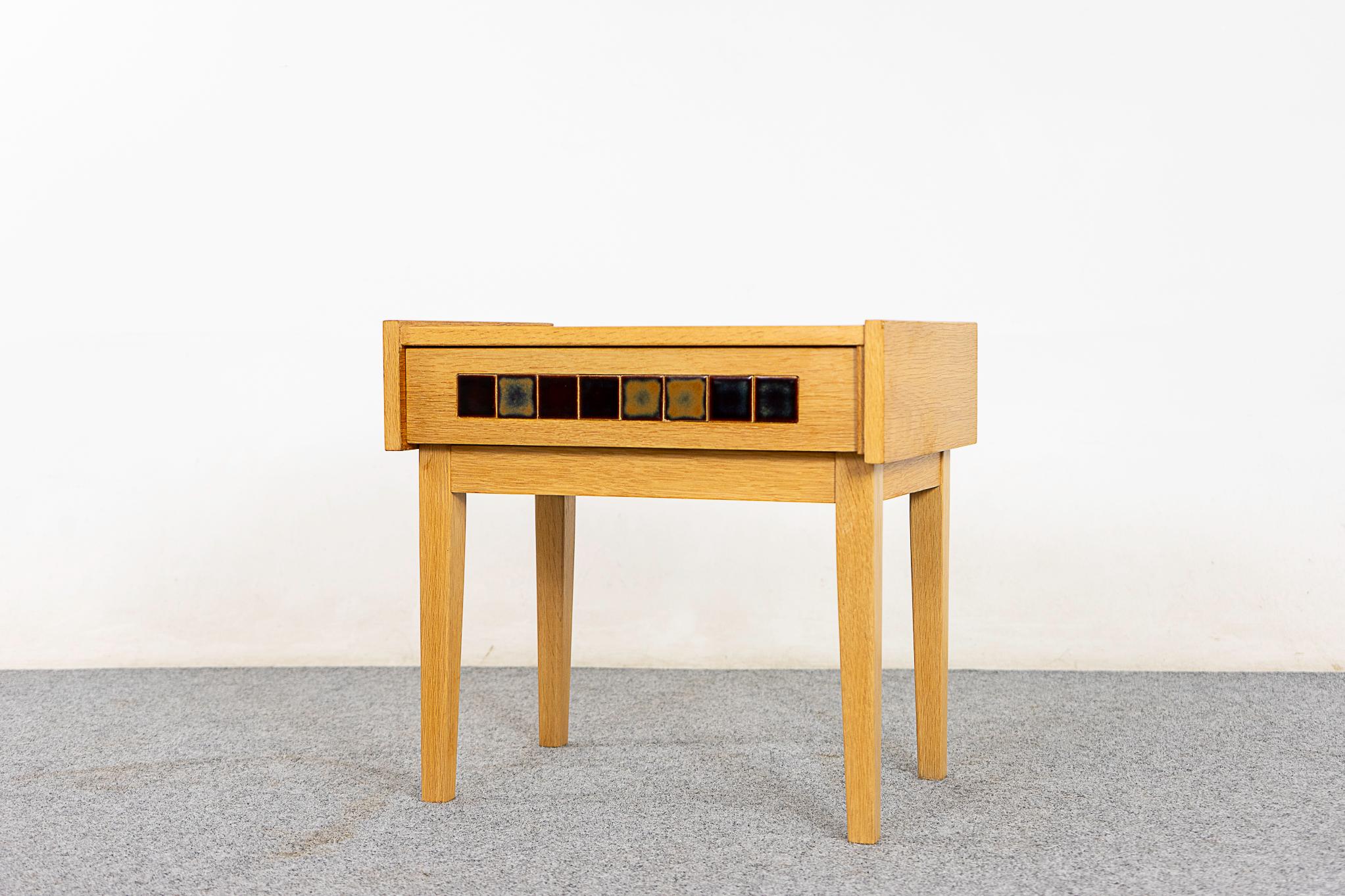 Ceramic Danish Mid-Century Modern Oak & Tile Bedside Table For Sale