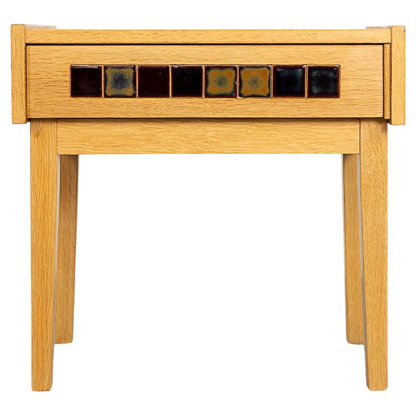 Danish Mid-Century Modern Oak & Tile Bedside Table For Sale