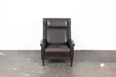 Danish Mid-Century Modern Original Brown Leather Tall Back Chair