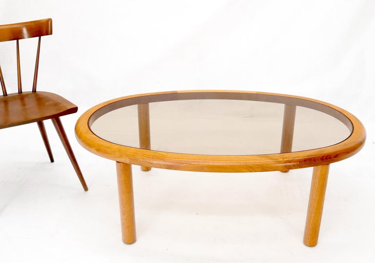 Danish MidCentury Modern Oval Coffee Table with Smoked Glass Top For