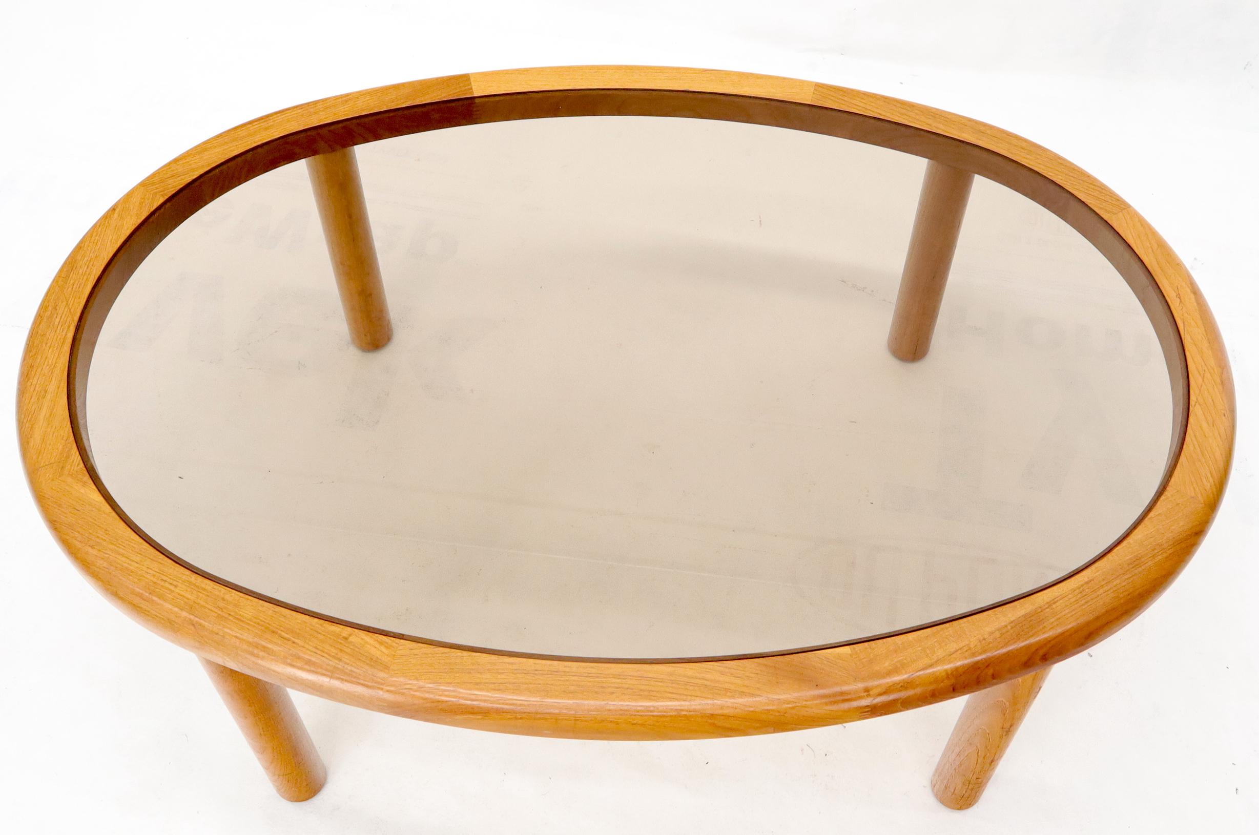 Teak Danish Mid-Century Modern Oval Coffee Table with Smoked Glass Top For Sale