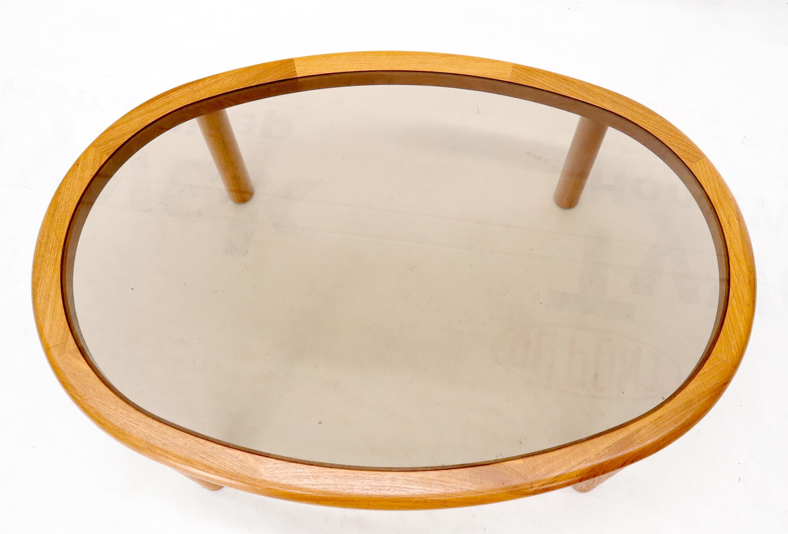 Danish Mid-Century Modern Oval Coffee Table with Smoked Glass Top For Sale 1